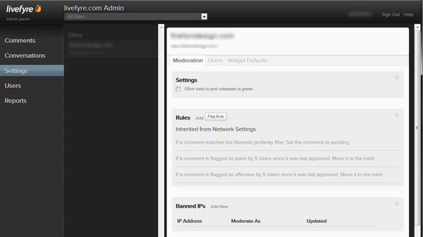 Comments dashboard.