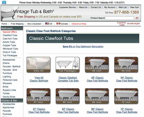 Types of Classic Clawfoot Tubs are subcategorized in subsequent category page.
