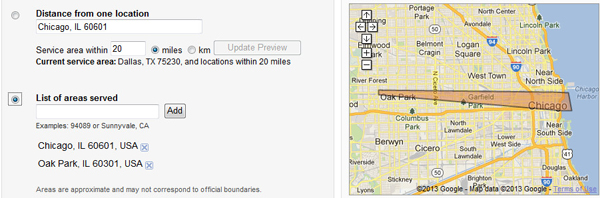 Choosing to place your business location in a service area can yield better local search results.