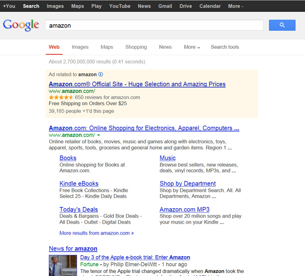 Search engine result page for Amazon.