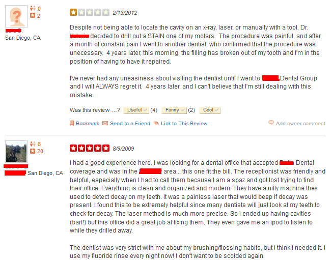 Positive_and_negative_Yelp_review_of_San_Diego_dentist