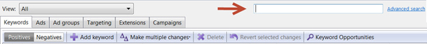 Keywords tab search box.
