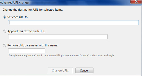 Advanced URL change dialogue box.