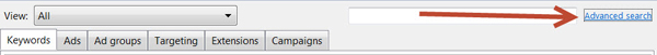 AdWords Editor advanced search feature.