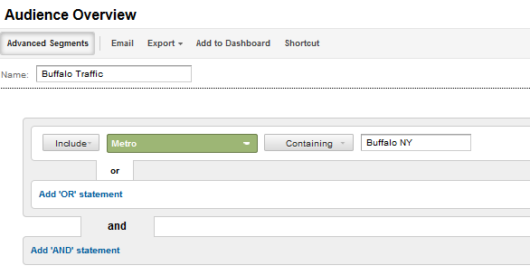 Create a segment for Buffalo traffic.