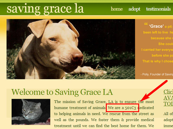 Saving Grace LA clearly communicates its tax-free status.