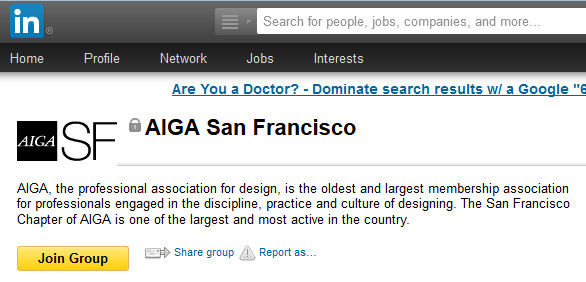 The AIGA San Francisco LinkedIn group page.