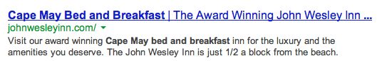 Example of title and description tags as seen in the search engine result pages.