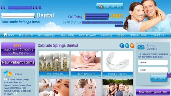 Example 1 of dentist office website.