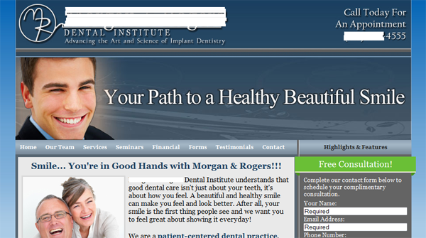 Example 2 of dentist office website.