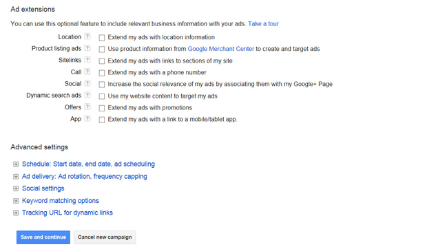 All features campaign setup page.