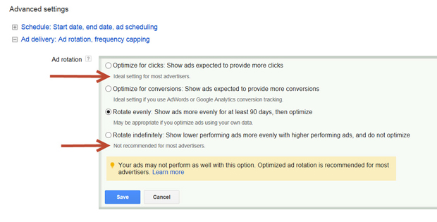 Google AdWords ad rotation options.