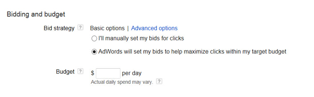 Standard campaign bid setup.