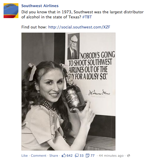 Facebook hashtags: Southwest Airlines example