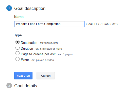 Name your goal, which will show up in reports.