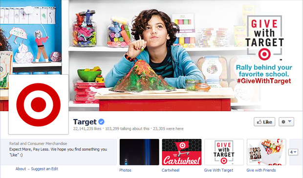 Targets Facebook cover photo including a call-to-action.
