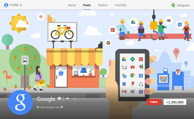 Google+ adds a shadow to the bottom of cover images.