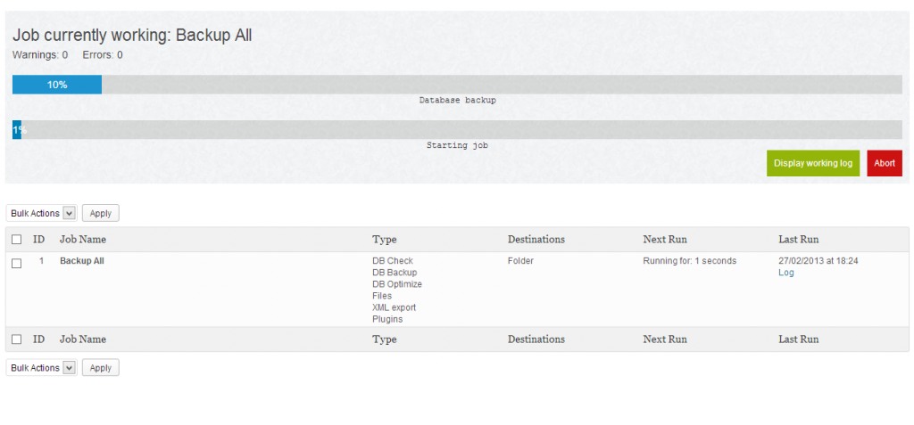 BackWPup automatically backs up WordPress installations.