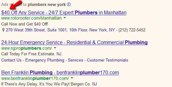 Google ad results for 