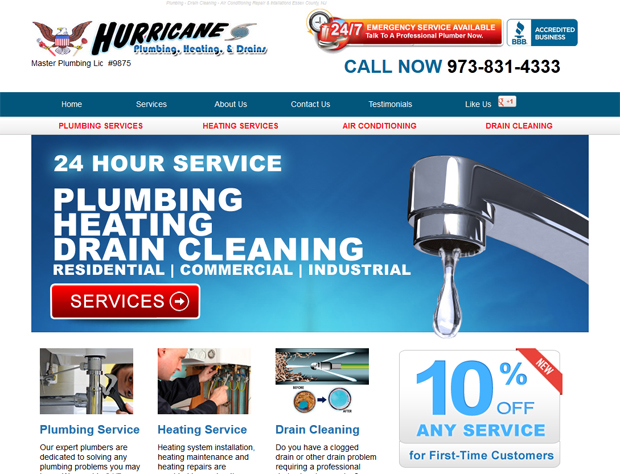 Hurricane Plumbing home page.