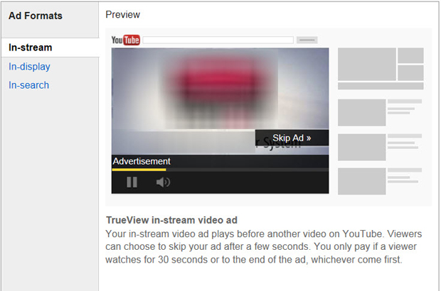In-stream ads play before YouTube videos.